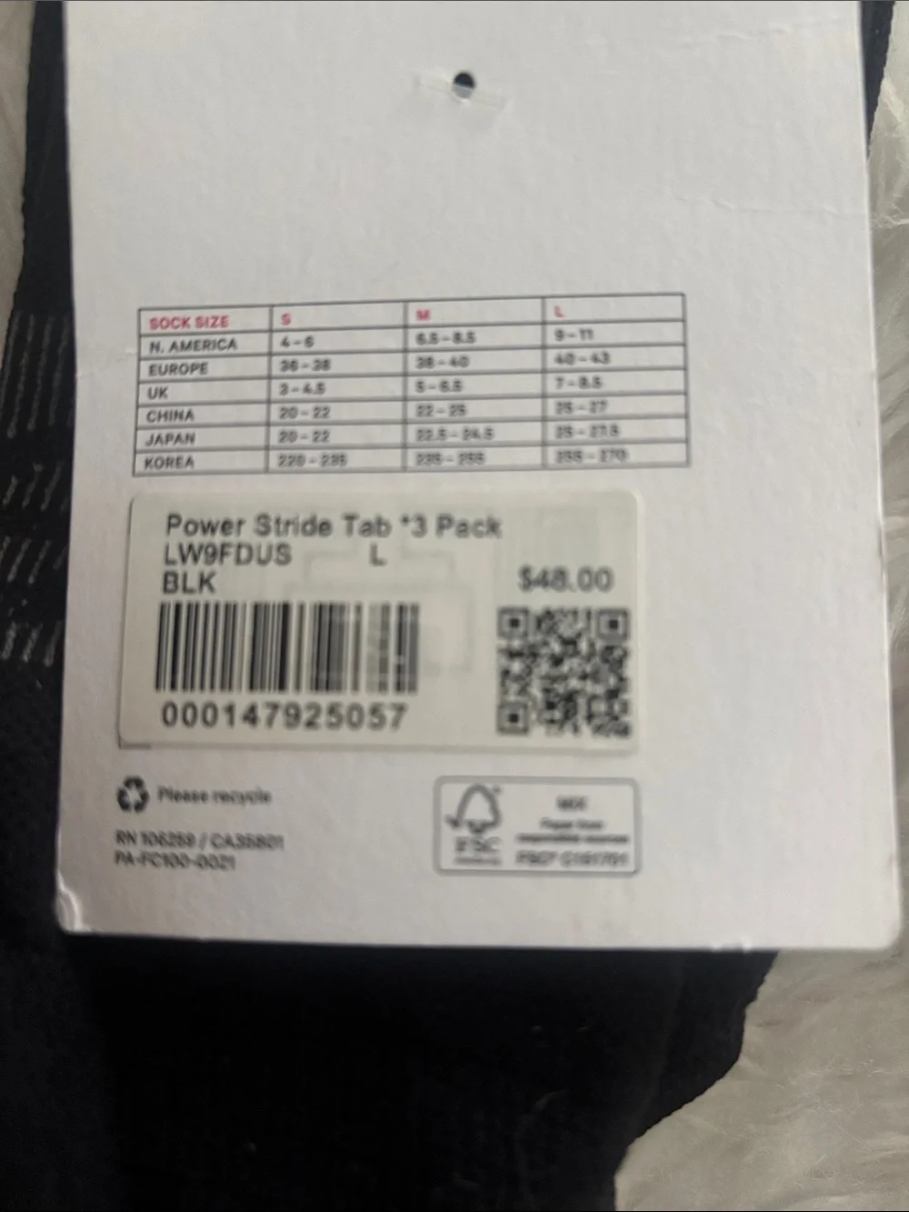 Lululemon Women’s Power Stride Tab Socks, Black, Size Large